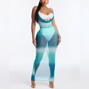 Blue Mesh Cover Up Maxi Dress | Fashion Nova